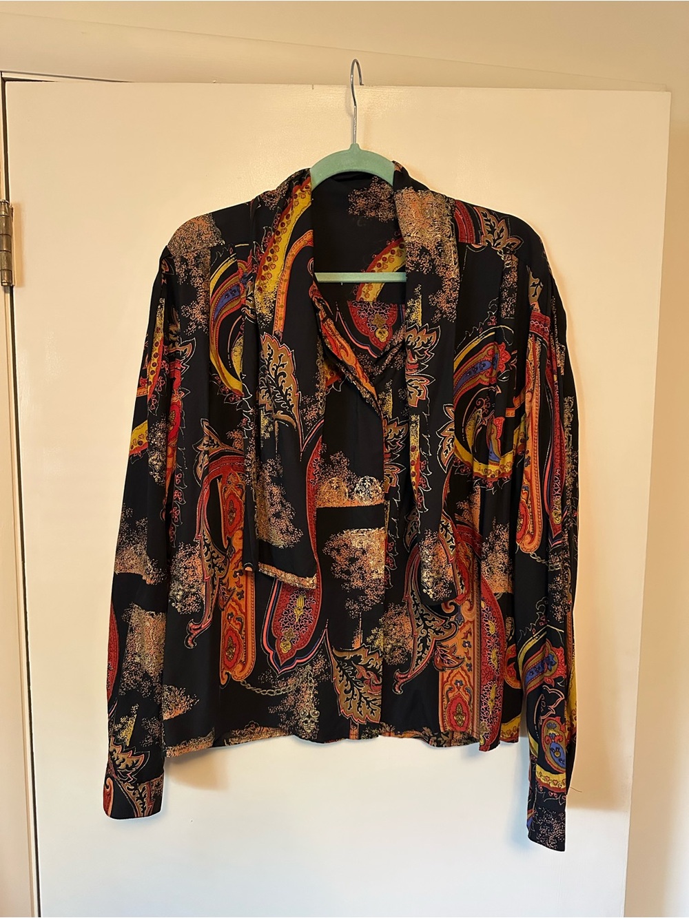 Tuzzi Nero Black Multicolor Paisley Long Sleeve Blouse